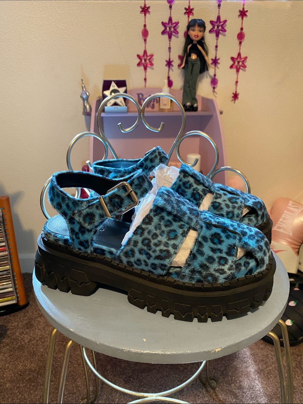 Delia’s Blue Leopard Print Fuzzy Platform Sandals
